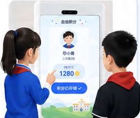 学生在积分机上扫码存分